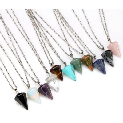 Reiki Pendulum Natural Stone Amulet Healing Crystal Pendant Meditation Hexagonal Pendulum