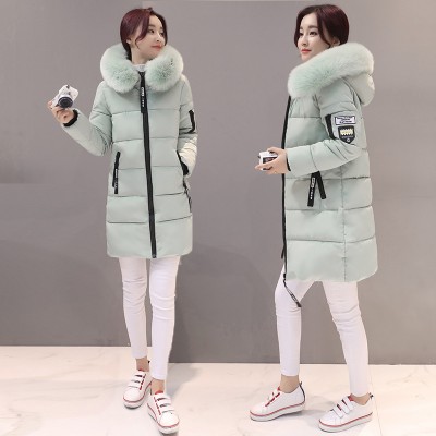 Wholesale Winter Long Hoodie Zipper Patched Fur Light Down White Jacket Women Cotton