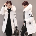 Wholesale Winter Long Hoodie Zipper Patched Fur Light Down White Jacket Women Cotton