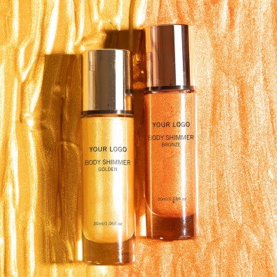 Private Label Cruelty Free Vegan Highlighter Makeup Body Glitter Waterproof Body Bronzer Gold Pink Body Shimmer Dry Oil
