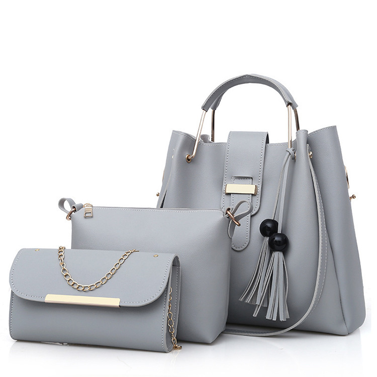Sac A Main Femme 3 Pieces PU Leather Tote Bag For Women Luxury Tassel Hand Bag Set